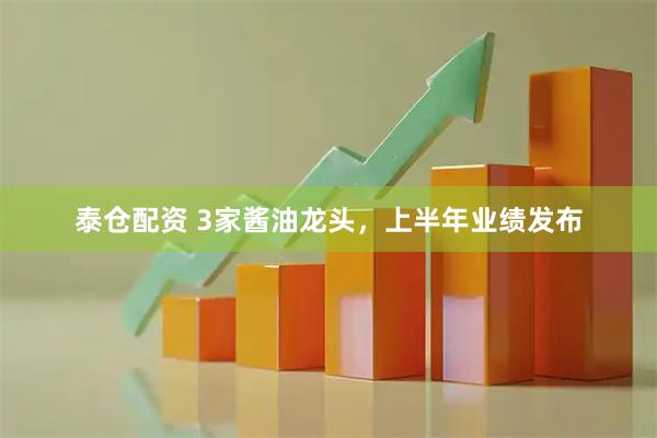 泰仓配资 3家酱油龙头，上半年业绩发布